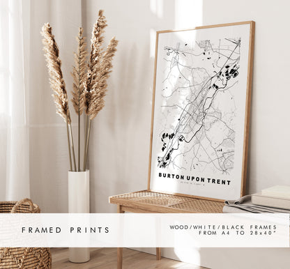 Burton upon Trent Map Print - Minimalist City Map Poster - Map Art - UK - Burton Print - Burton Poster - Different Colours Available