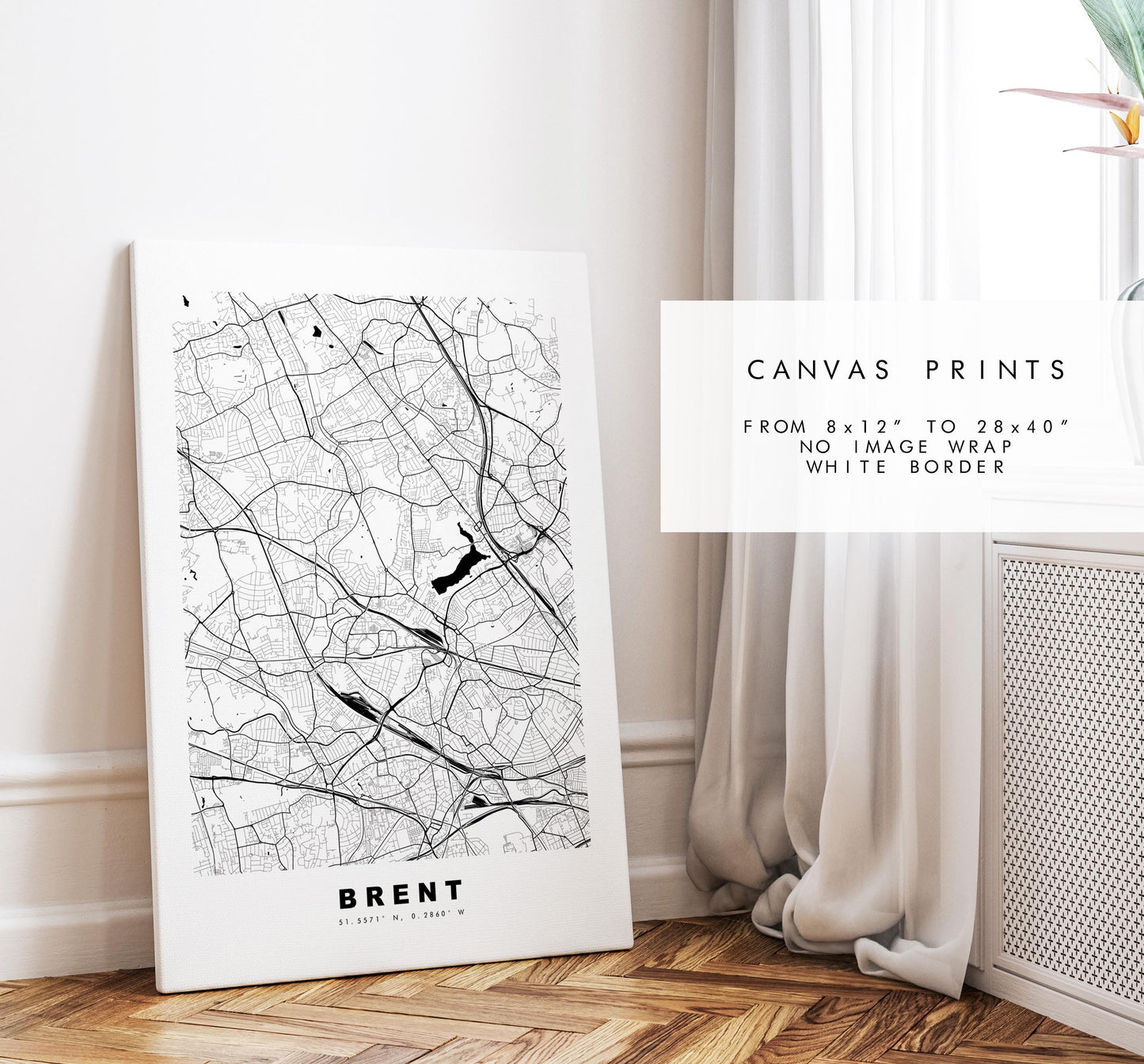 Brent Map Print - Minimalist City Map Poster - Map Art - UK - Brent Print - Brent, London - Different Colours Available