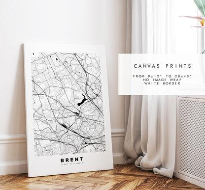Brent Map Print - Minimalist City Map Poster - Map Art - UK - Brent Print - Brent, London - Different Colours Available