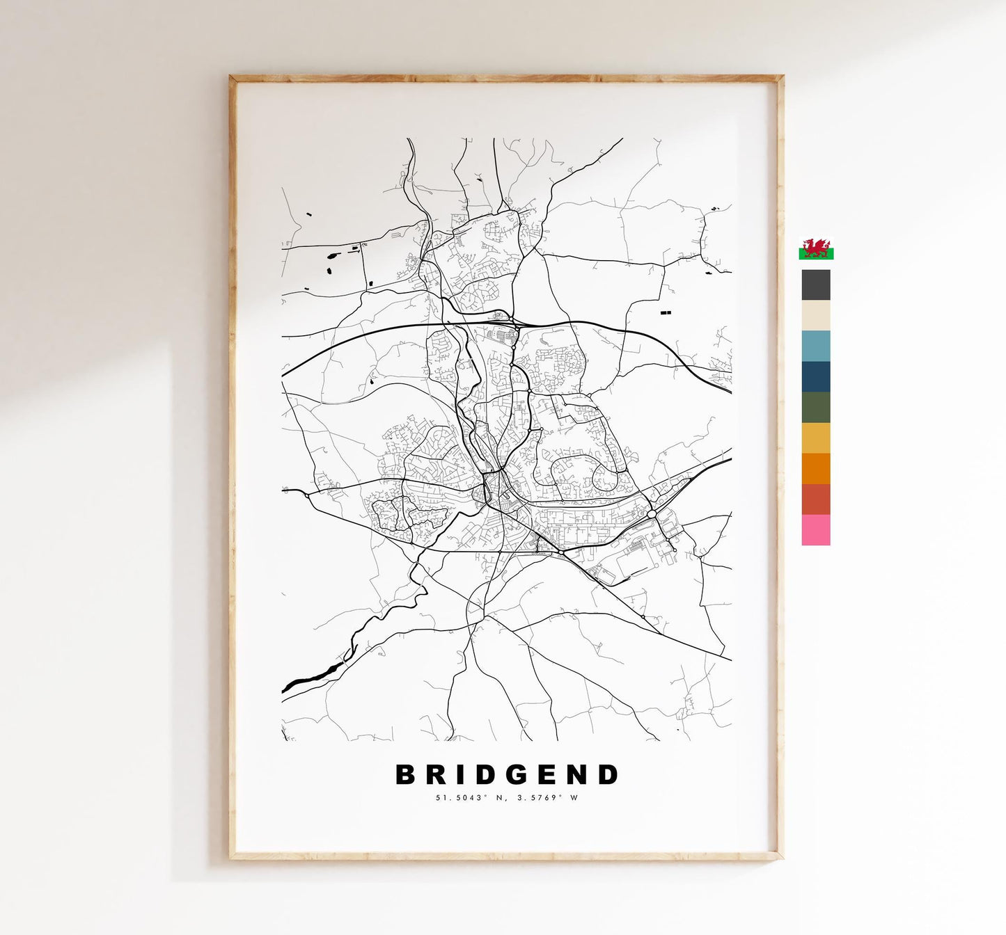 Bridgend Map Print - Minimalist City Map Poster - Map Art - Wales - UK - Bridgend Print - Bridgend Poster - Different Colours Available