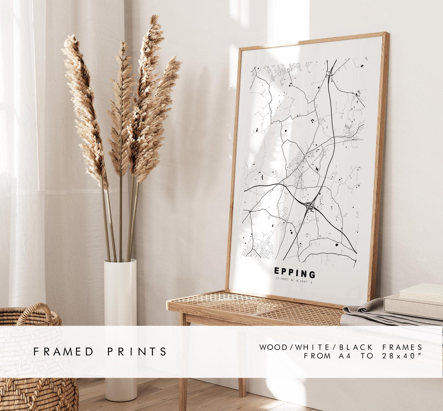 Epping Map Print - Minimalist City Map Poster - Map Art - UK - Epping Print - Epping, Essex - Different Colours Available