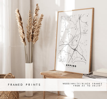 Epping Map Print - Minimalist City Map Poster - Map Art - UK - Epping Print - Epping, Essex - Different Colours Available