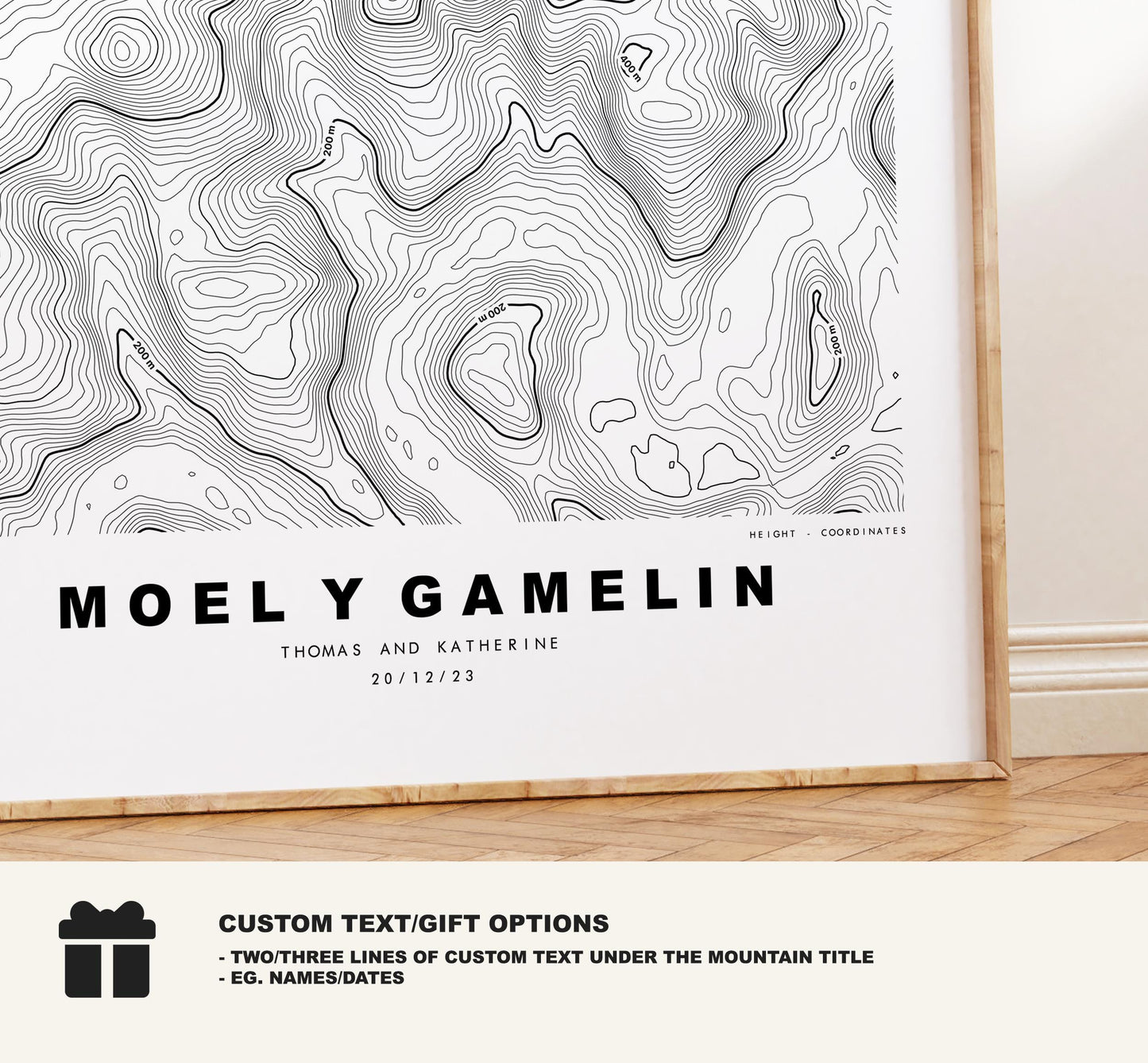 Moel y Gamelin Print - Contour Map - Clwydian Hills - Wales - Topographic Map - Print - Poster - Wall Art - Moel y Gamelin - Llantysilio