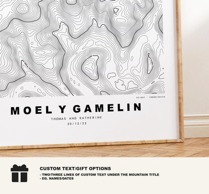 Moel y Gamelin Print - Contour Map - Clwydian Hills - Wales - Topographic Map - Print - Poster - Wall Art - Moel y Gamelin - Llantysilio