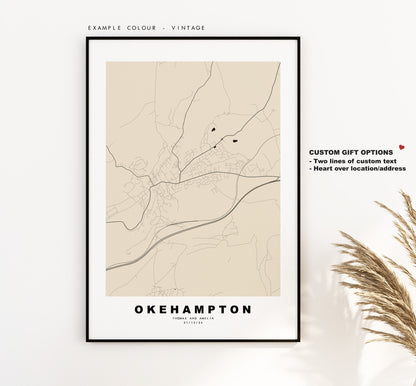 Okehampton Map Print - Minimalist City Map Poster - Map Wall Art - UK - Okehampton Print - Okehampton Poster - Different Colours Available