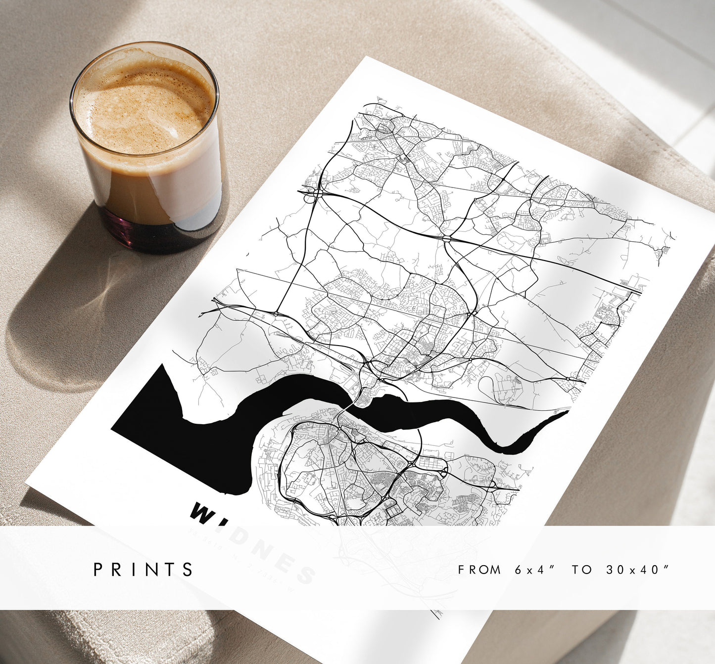 Widnes Map Print - Minimalist City Map Poster - Map Art - UK - Widnes Print - Widnes Poster - Different Colours Available