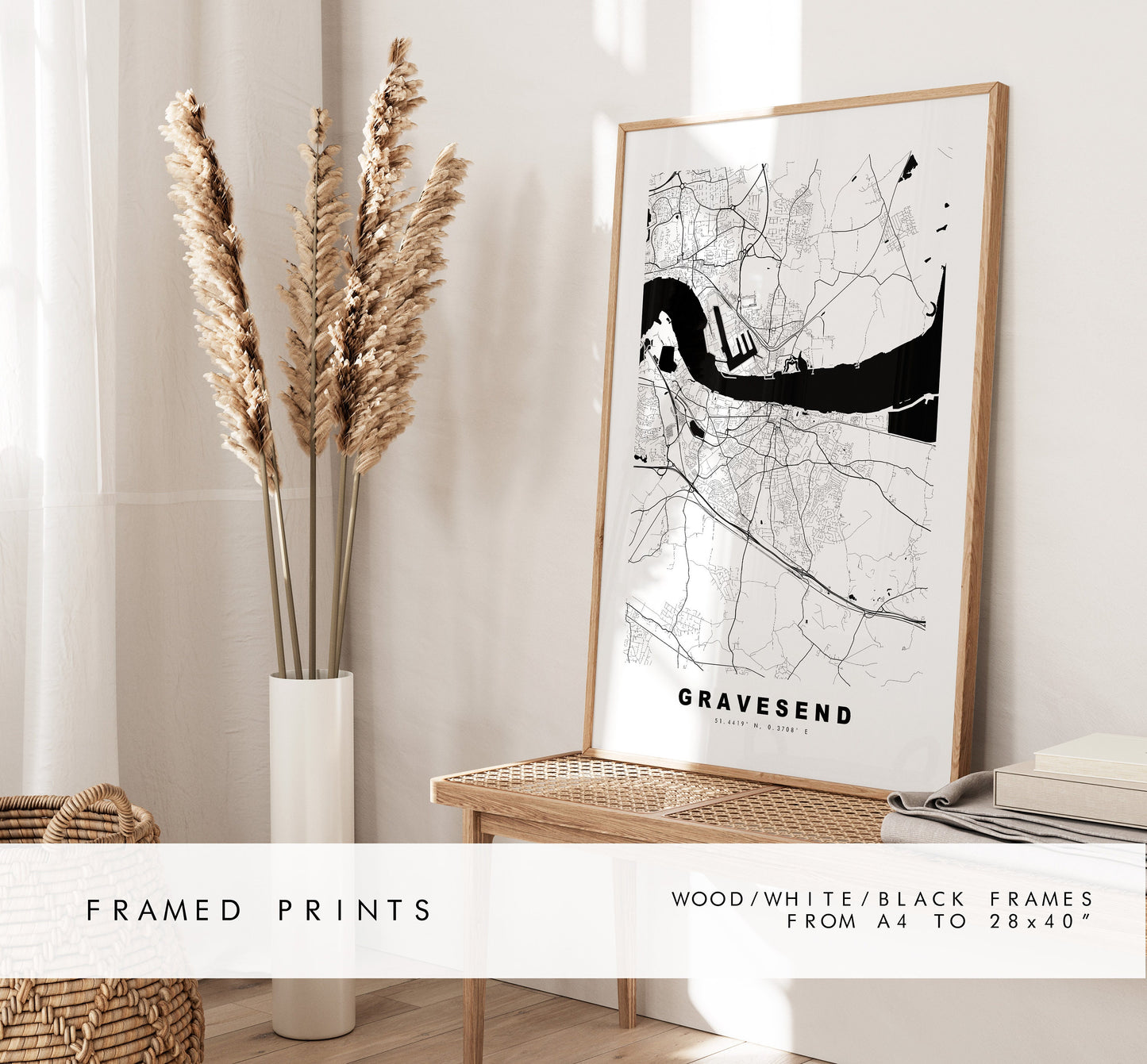 Gravesend Map Print - Minimalist City Map Poster - Map Art - UK - Gravesend Print - Gravesend Poster - Different Colours Available