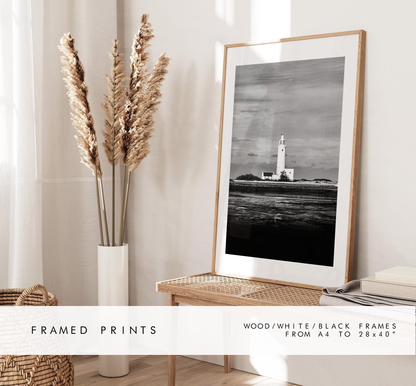 Hurst Point Lighthouse Photography Print - Hampshire Photography Prints -  Frame and Canvas Options - Portrait  - UK - Black and White