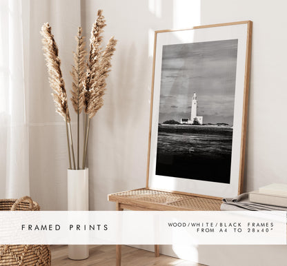 Hurst Point Lighthouse Photography Print - Hampshire Photography Prints -  Frame and Canvas Options - Portrait  - UK - Black and White