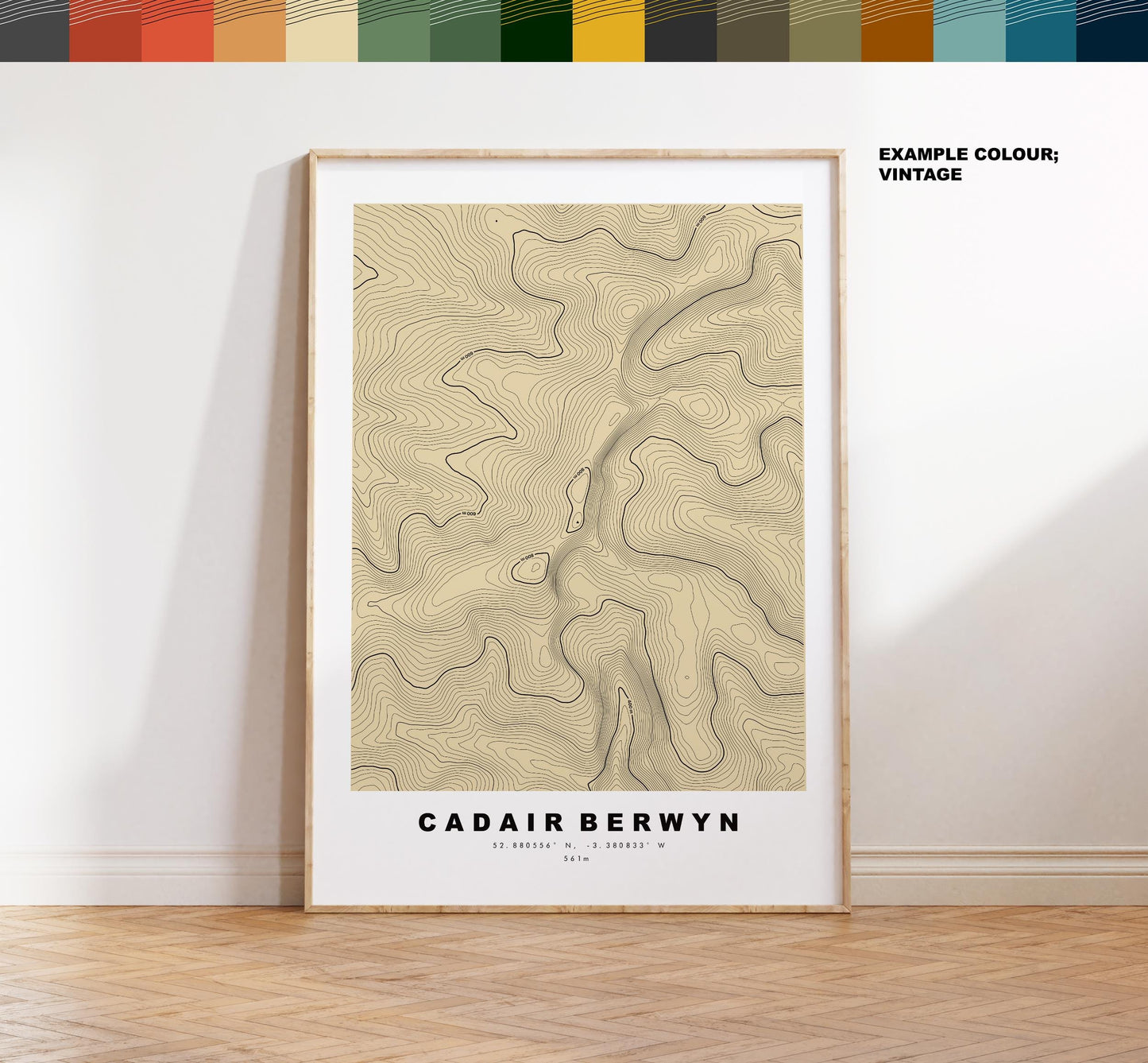 Cadair Berwyn Print - Contour Map - Snowdonia - Wales - Topographic Map - Print - Poster - Wall Art - Cader Berwyn - Craig Uchaf