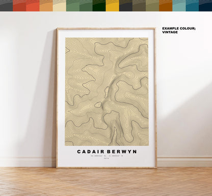 Cadair Berwyn Print - Contour Map - Snowdonia - Wales - Topographic Map - Print - Poster - Wall Art - Cader Berwyn - Craig Uchaf