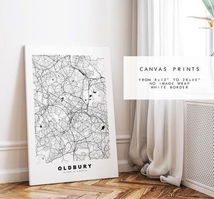 Oldbury Map Print - Minimalist City Map Poster - Map Art - UK - Oldbury Print - Oldbury, West Midlands - Different Colours Available