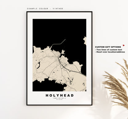 Holyhead Map Print - Minimalist City Map Poster - Map Art - Wales - UK - Holyhead Print - Holyhead Poster - Different Colours Available