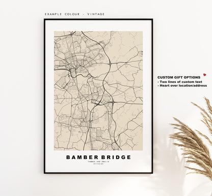 Bamber Bridge Map Print - Minimalist City Map Poster - Map Art - UK - Bamber Bridge Print - Lancashire - Different Colours Available