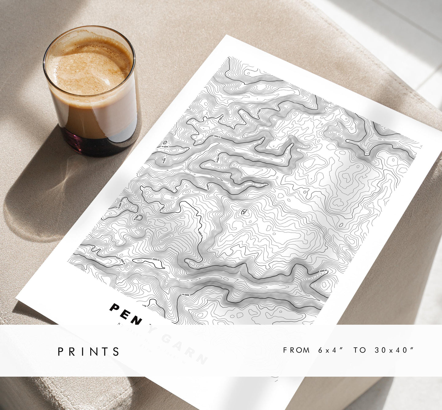 Pen y Garn Map Print - Contour Map - Pen y Garn Poster - Wales - Topographic Map - Print - Poster - Wall Art - Cambrian Mountains