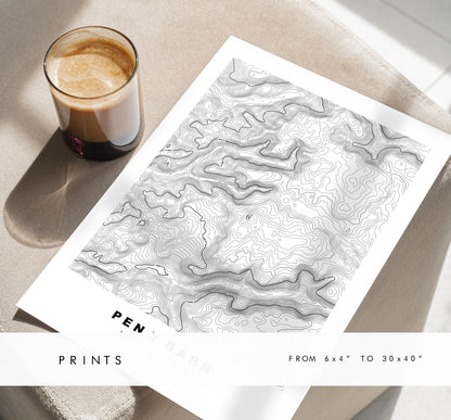 Pen y Garn Map Print - Contour Map - Pen y Garn Poster - Wales - Topographic Map - Print - Poster - Wall Art - Cambrian Mountains