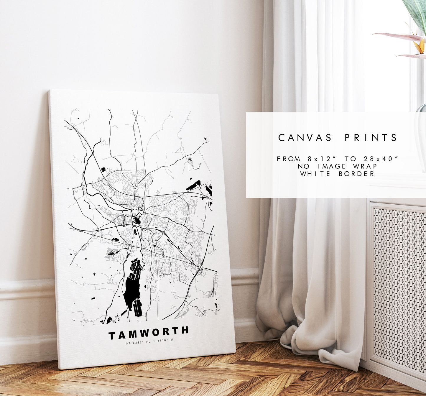 Tamworth Map Print - Minimalist City Map Poster - Map Art - UK - Tamworth Print - Tamworth Poster - Different Colours Available