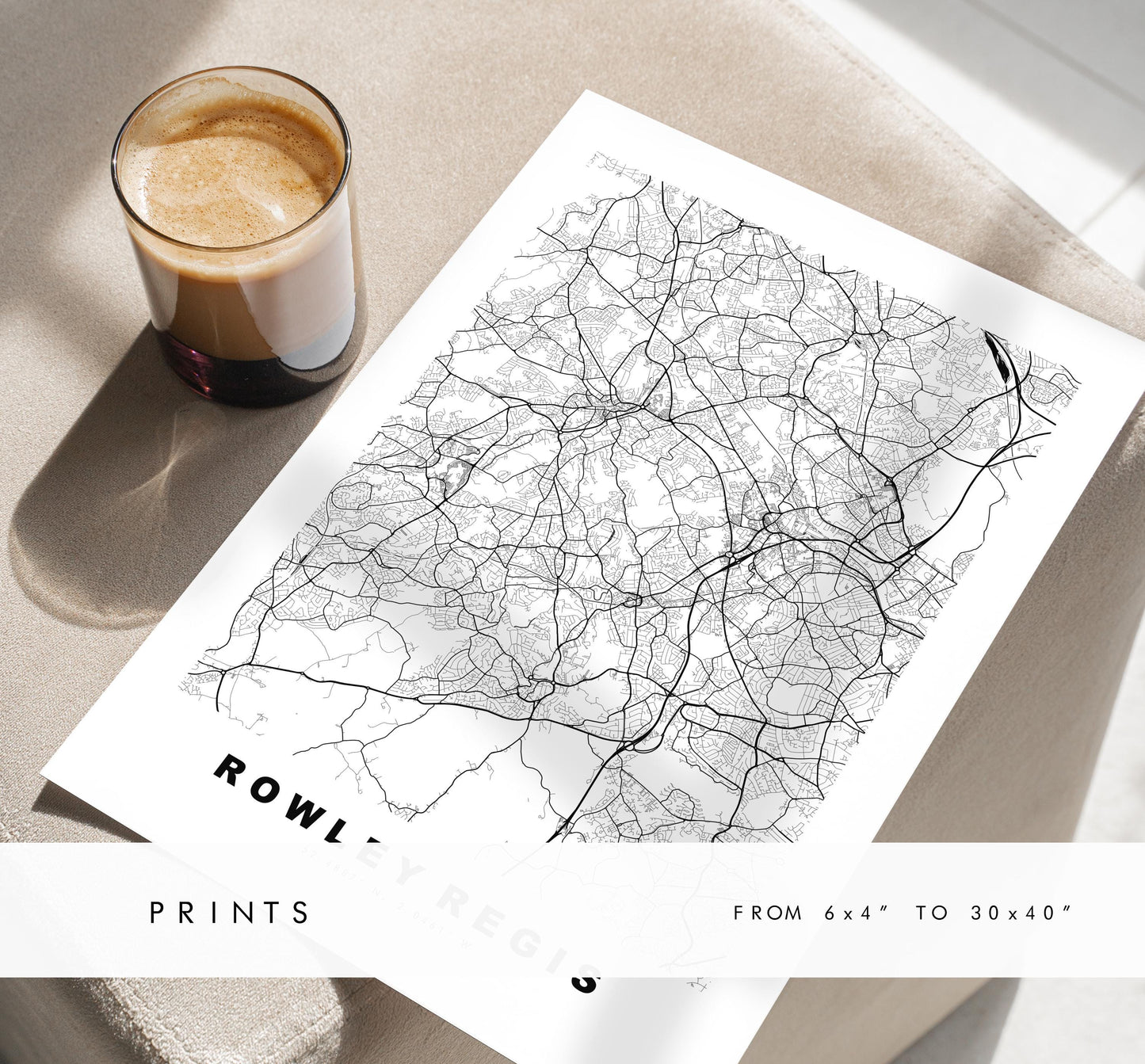 Rowley Regis Map Print - Minimalist City Map Poster - Map Art - UK - Rowley Regis Print - West Midlands - Different Colours Available