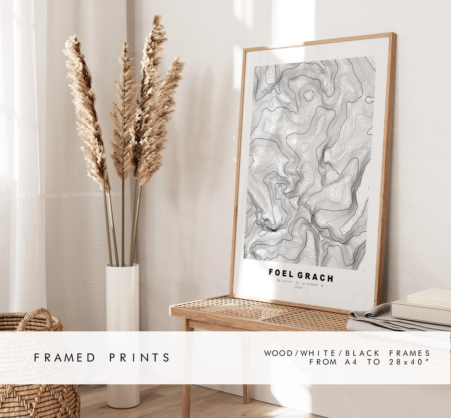 Foel Grach Print - Contour Map - Foel Grach Poster - Wales - Topographic Map - Print - Poster - Wall Art - Welsh 3000s - Carneddau Range