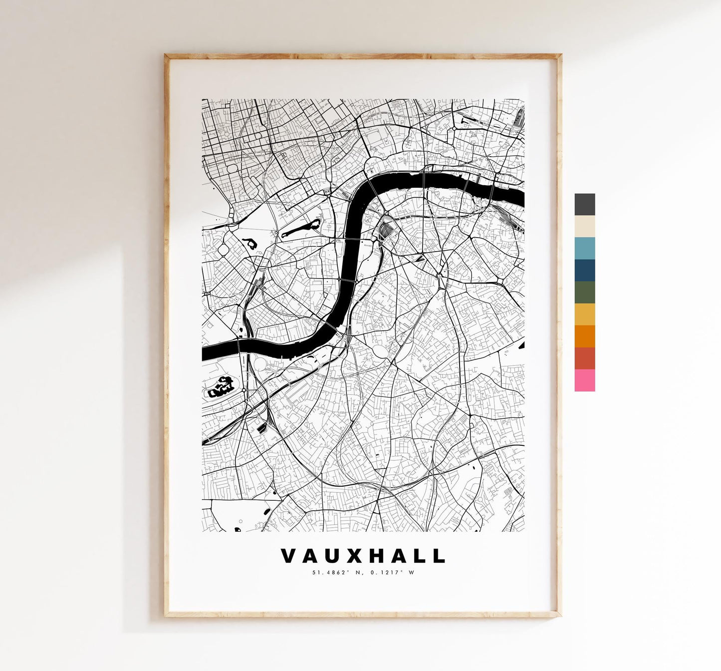 Vauxhall Map Print - Minimalist City Map Poster - Map Art - UK - Vauxhall Print - Vauxhall, London - Different Colours Available