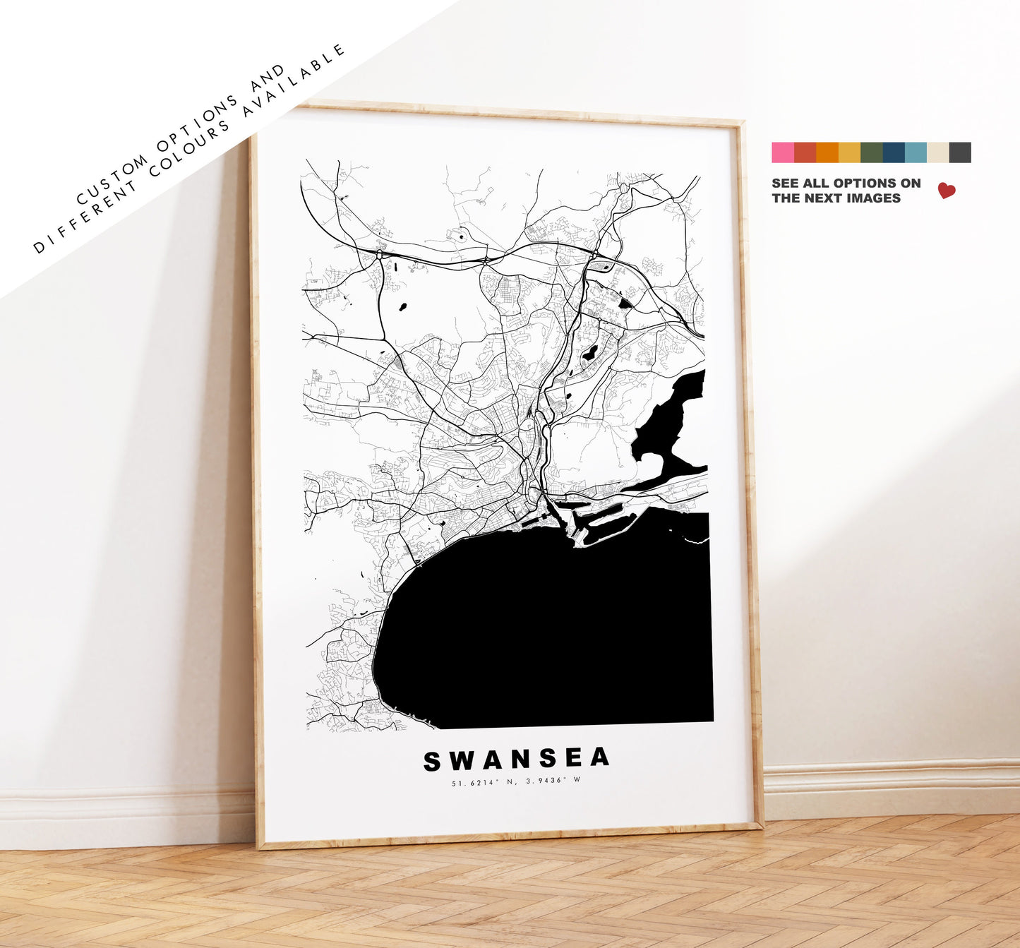 Swansea Map Print - Minimalist City Map Poster - Map Art - Wales - UK - Swansea Print - Swansea Poster - Different Colours Available