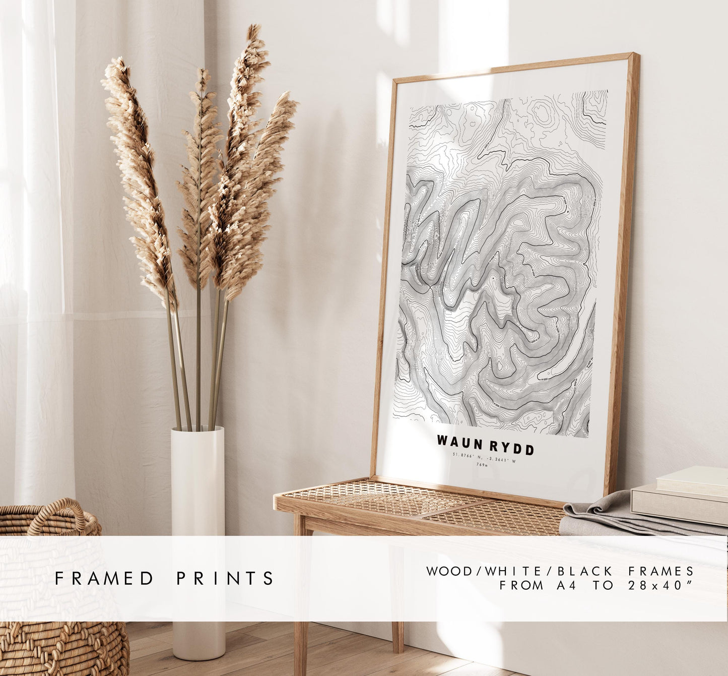 Waun Rydd Print - Contour Map - Brecon Beacons - Wales - Topographic Map - Print - Poster - Wall Art - Waun Rydd Poster - Map Print