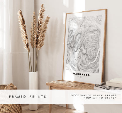 Waun Rydd Print - Contour Map - Brecon Beacons - Wales - Topographic Map - Print - Poster - Wall Art - Waun Rydd Poster - Map Print
