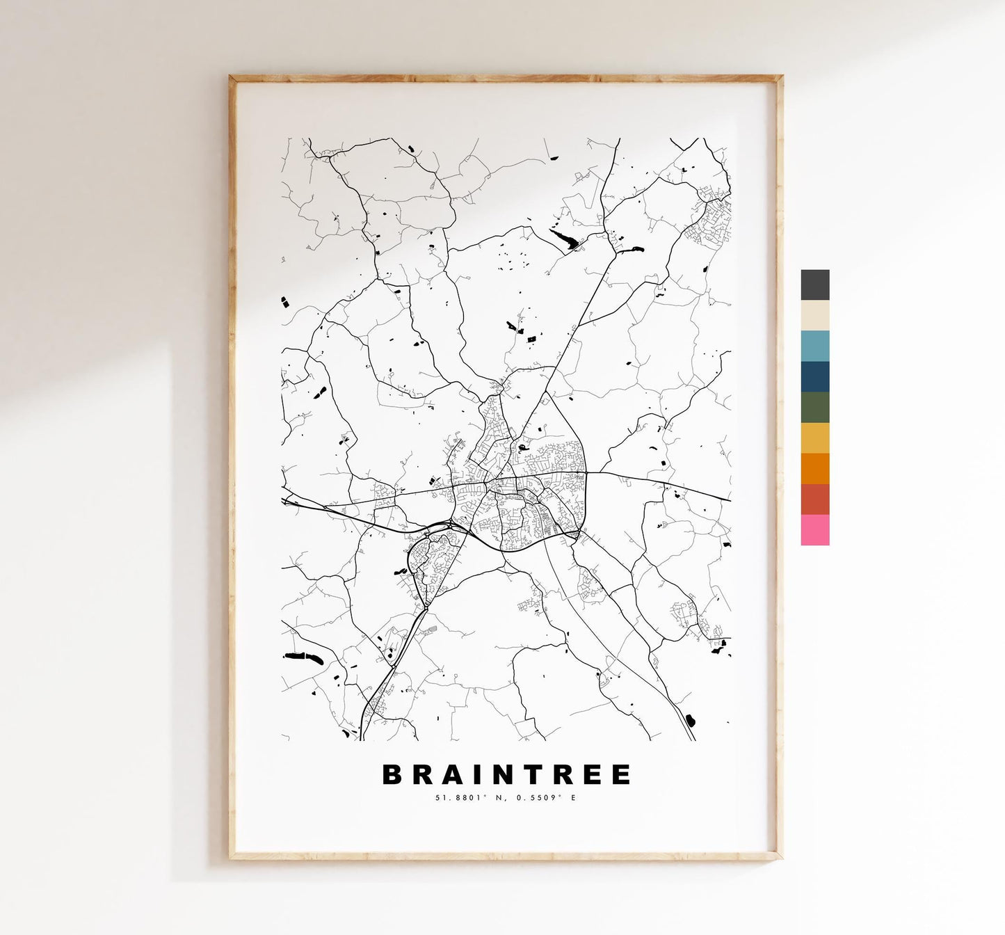Braintree Map Print - Minimalist City Map Poster - Map Art - UK - Braintree Print - Braintree, Essex - Different Colours Available