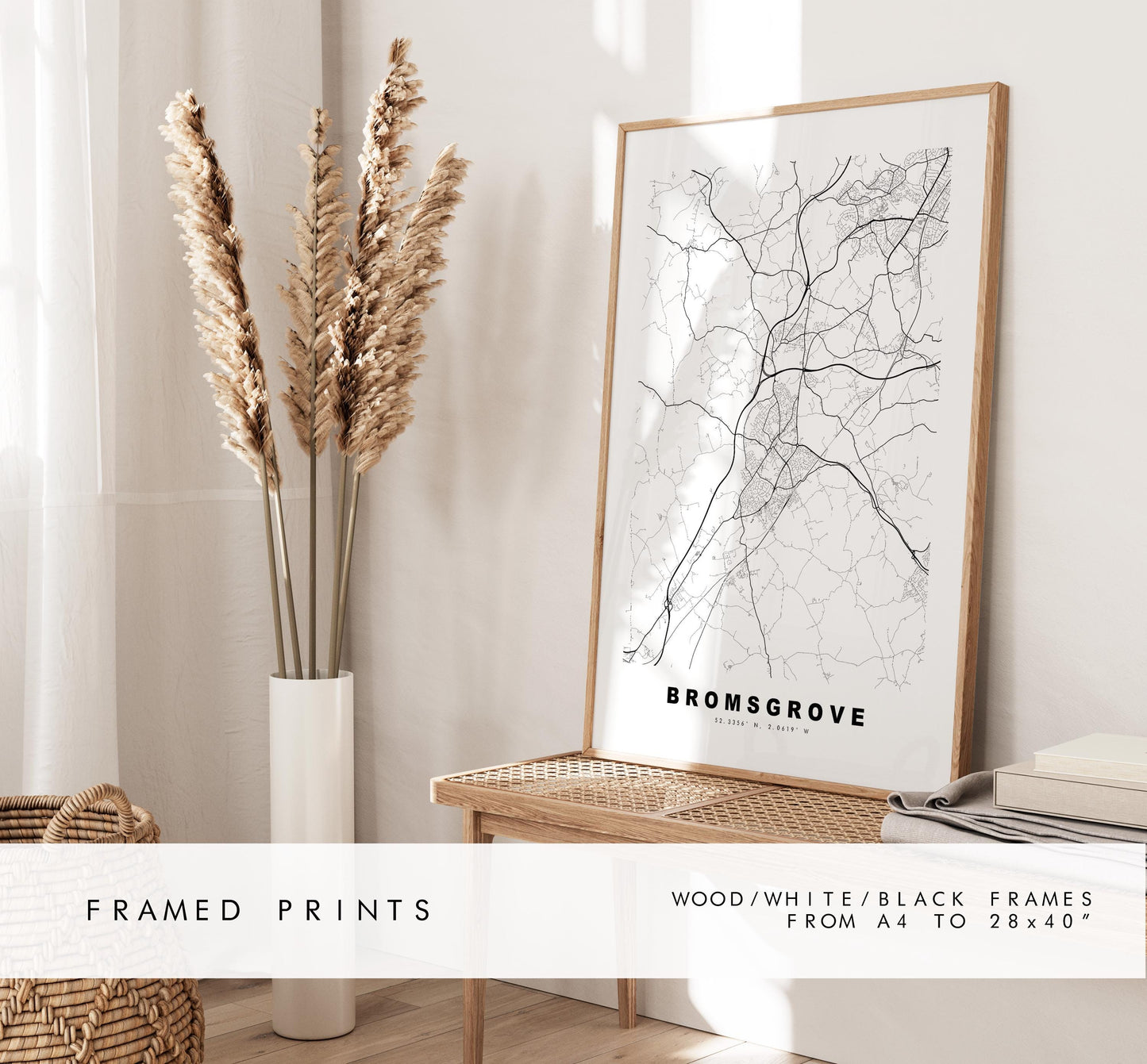 Bromsgrove Map Print - Minimalist City Map Poster - Map Art - UK - Bromsgrove Print - Worcestershire - Different Colours Available
