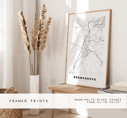 Bromsgrove Map Print - Minimalist City Map Poster - Map Art - UK - Bromsgrove Print - Worcestershire - Different Colours Available