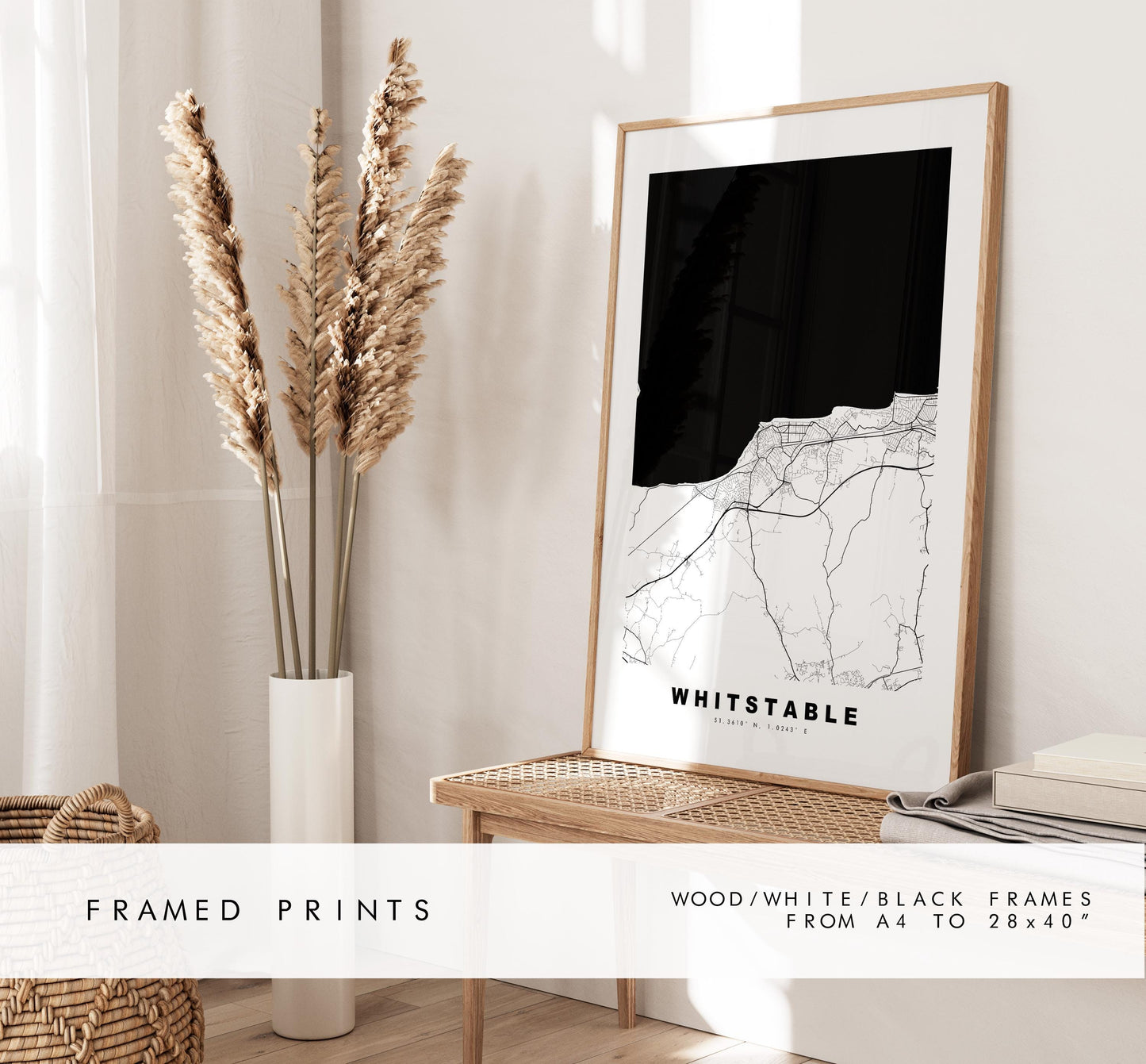 Whitstable Map Print - Minimalist City Map Poster - Map Art - UK - Whitstable Print - Whitstable, Kent - Different Colours Available