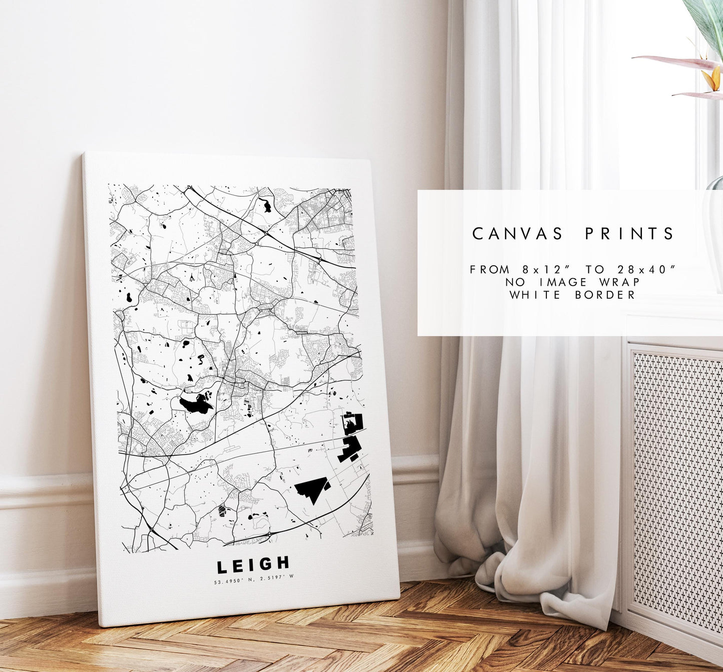 Leigh Map Print - Minimalist City Map Poster - Map Art - UK - Leigh Print - Leigh, Manchester - Different Colours Available