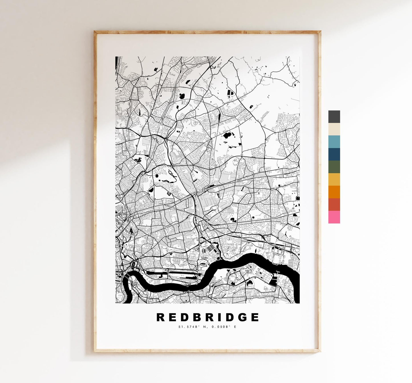 Redbridge Map Print - Minimalist City Map Poster - Map Art - UK - Redbridge Print - Redbridge, London - Different Colours Available
