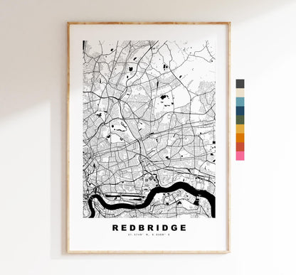 Redbridge Map Print - Minimalist City Map Poster - Map Art - UK - Redbridge Print - Redbridge, London - Different Colours Available