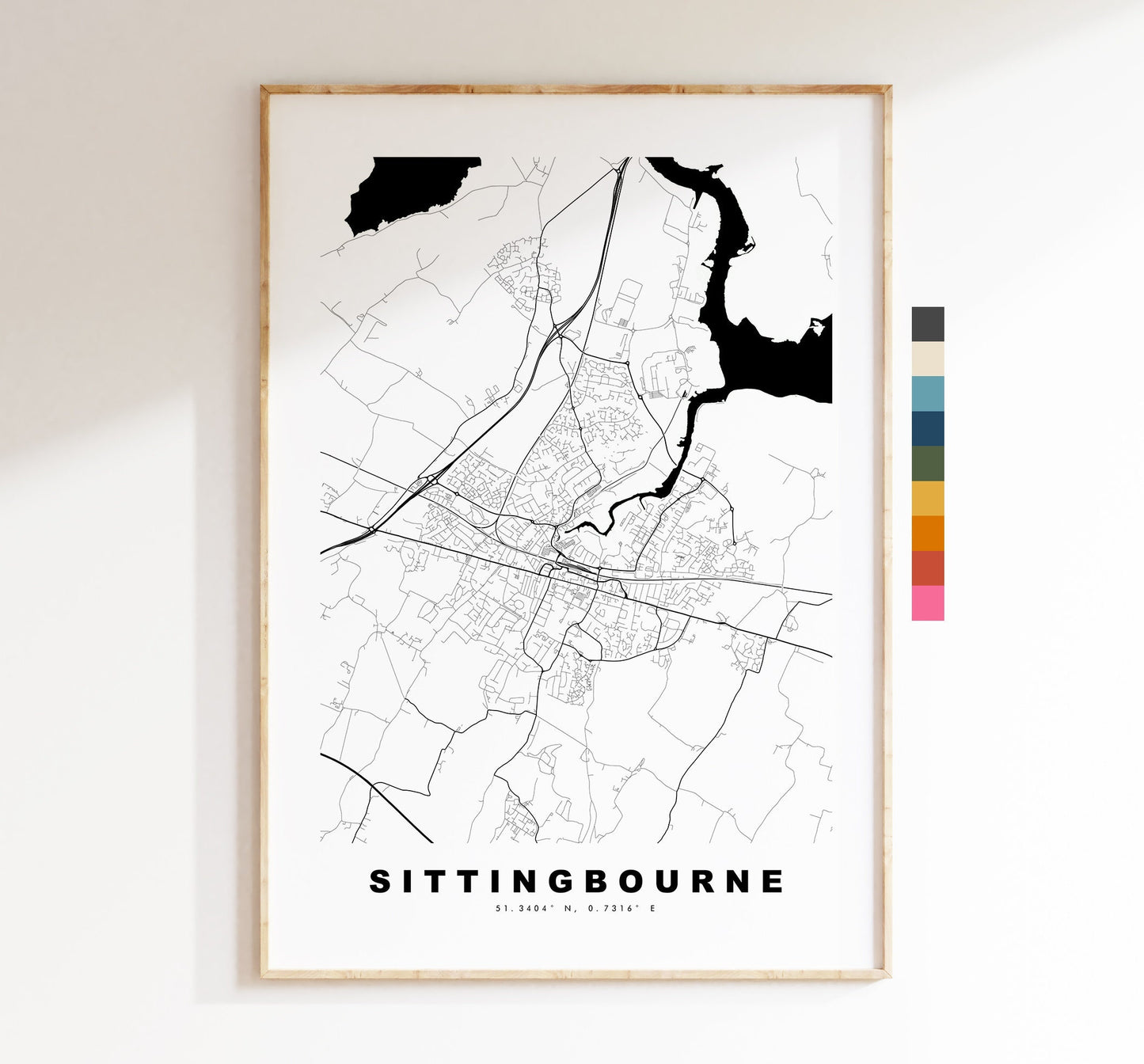 Sittingbourne Map Print - Minimalist City Map Poster - Map Art - UK - Sittingbourne Print - Poster - Different Colours Available