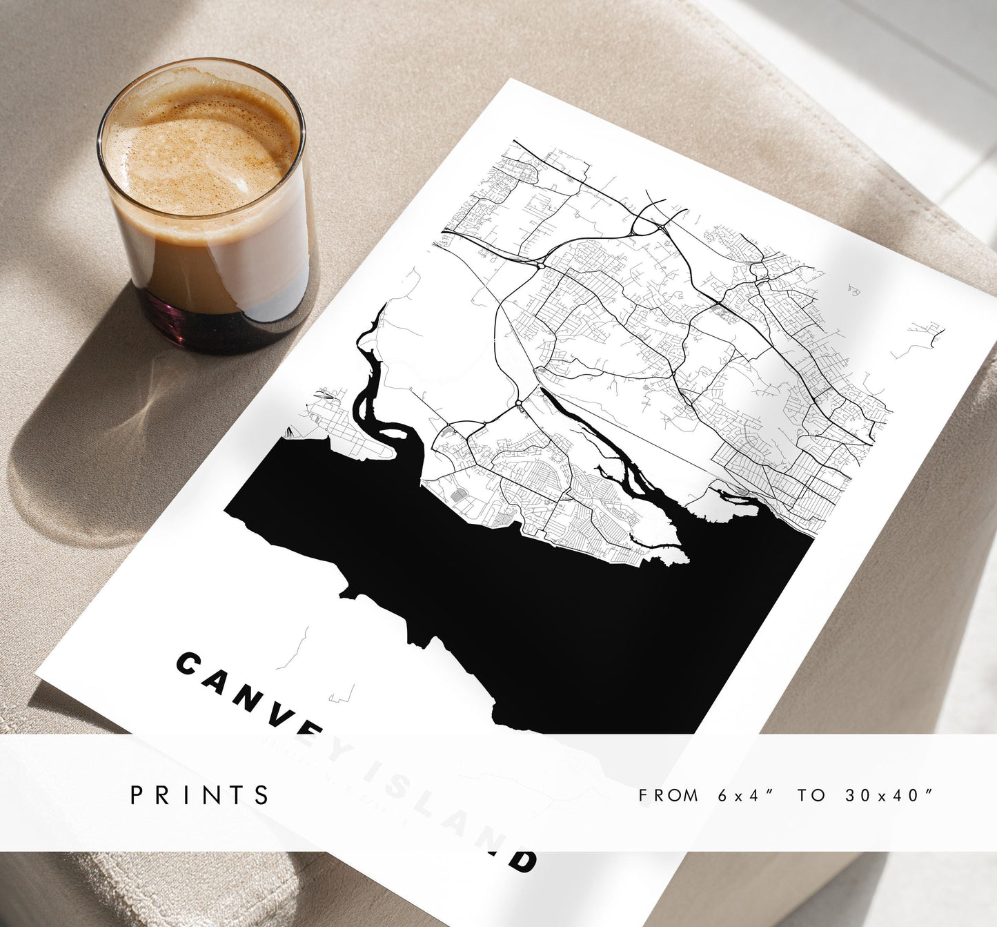 Canvey Island Map Print - Minimalist City Map Poster - Map Art - UK - Canvey Island Print - Essex - Different Colours Available