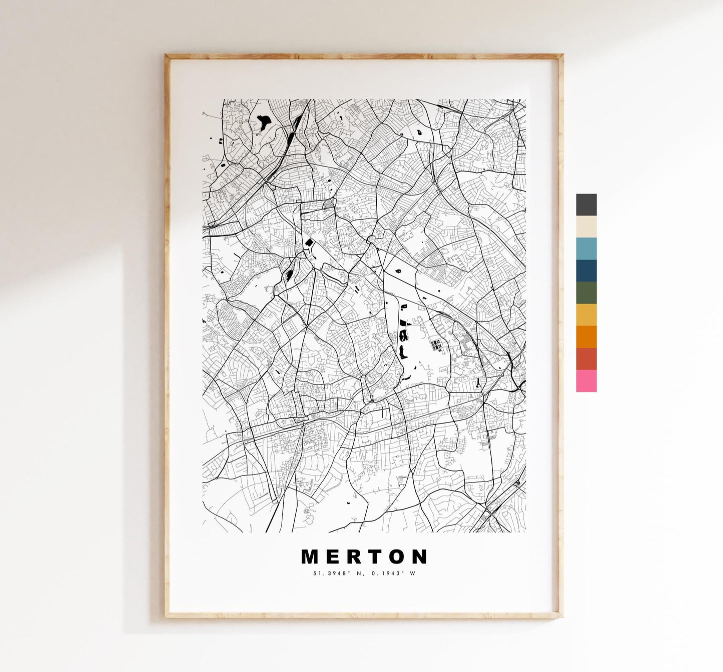 Merton Map Print - Minimalist City Map Poster - Map Art - UK - Merton Print - Merton, London - Different Colours Available