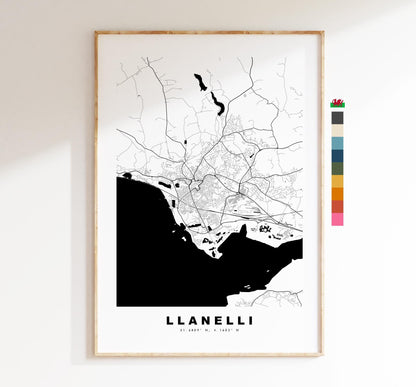 Llanelli Map Print - Minimalist City Map Poster - Map Art - Wales - UK - Llanelli Print - Llanelli Poster - Different Colours Available