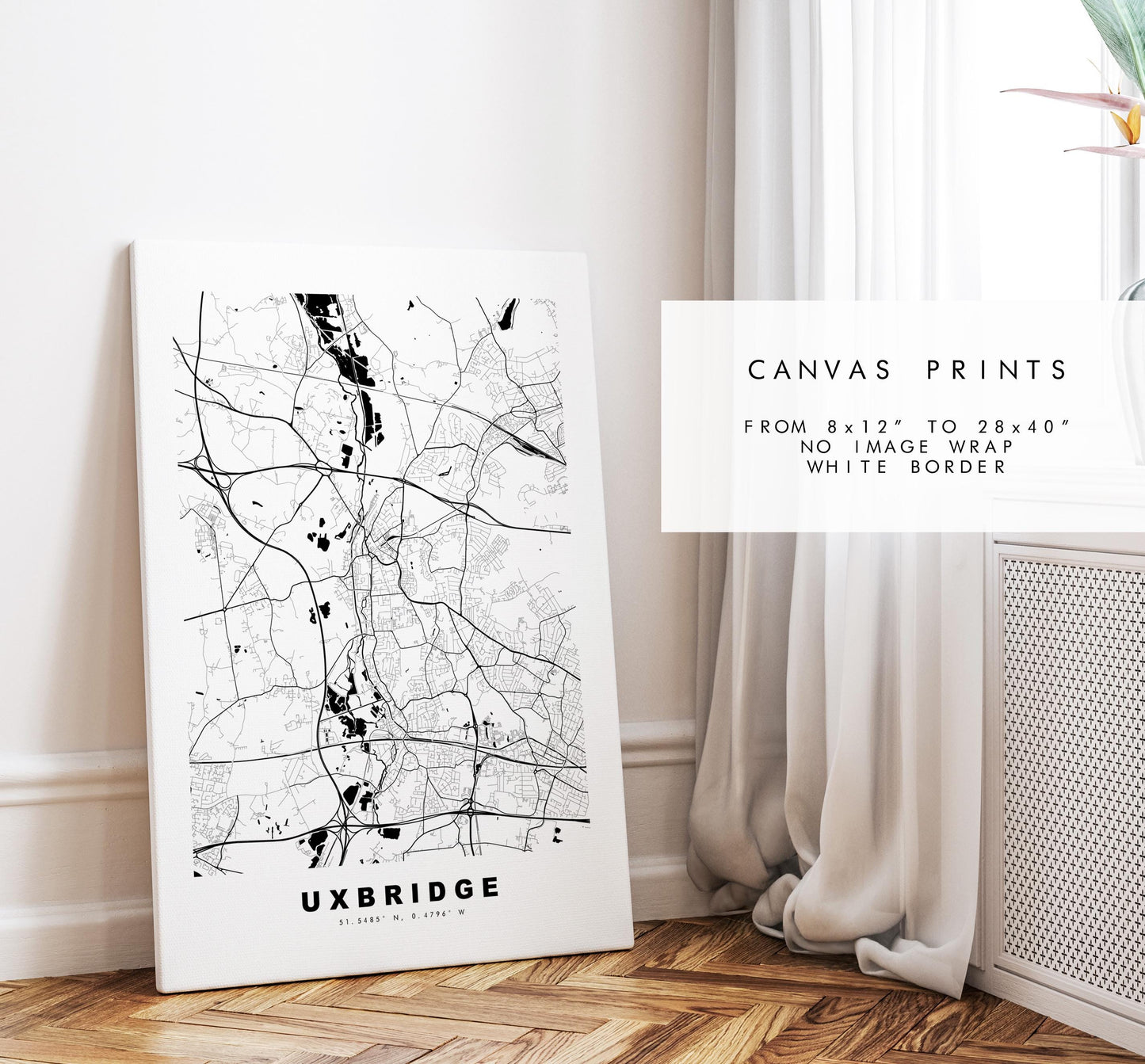 Uxbridge Map Print - Minimalist City Map Poster - Map Art - UK - Uxbridge Print - Uxbridge, London - Different Colours Available