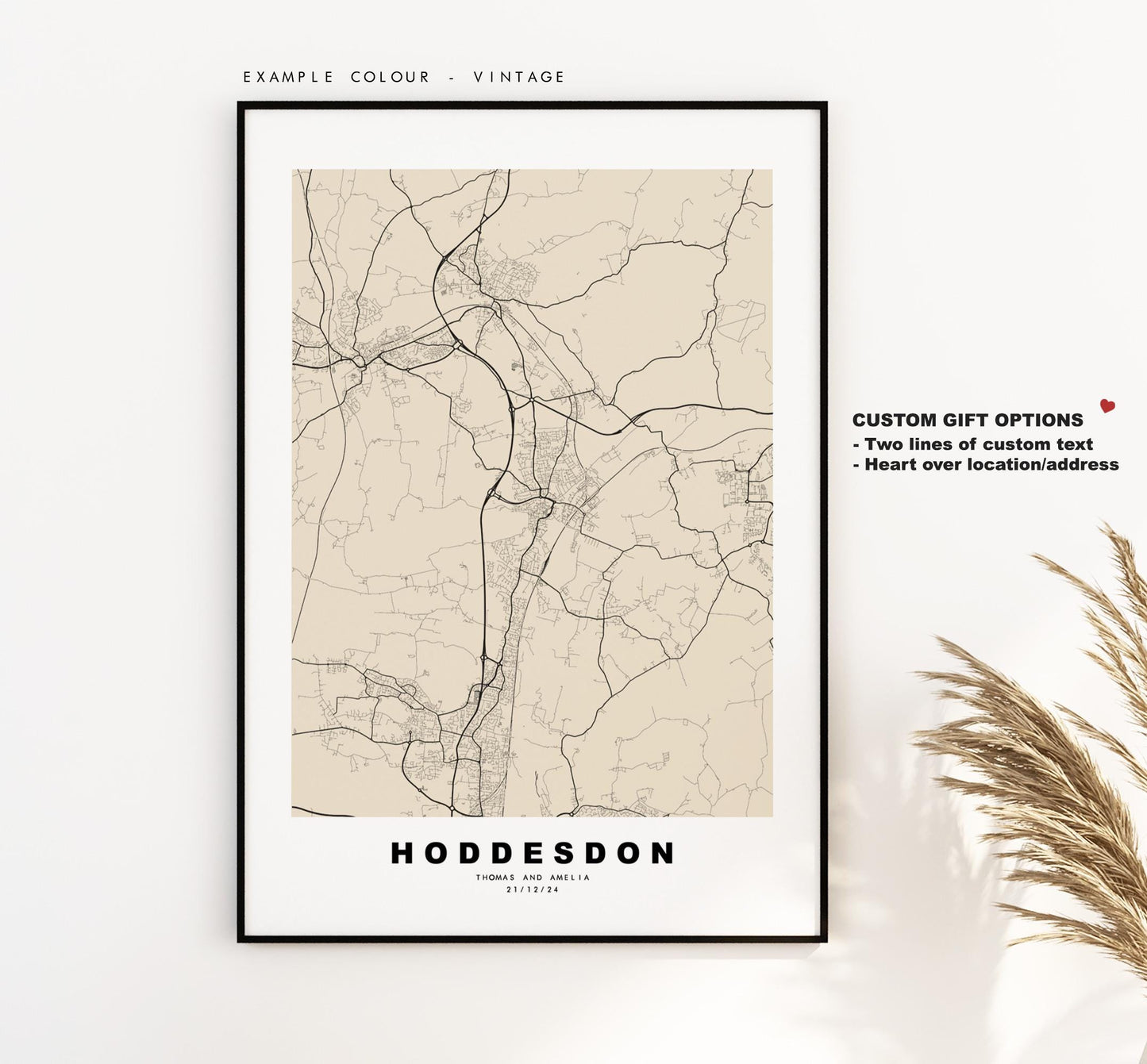 Hoddesdon Map Print - Minimalist City Map Poster - Map Art - UK - Hoddesdon Print - Hoddesdon, Hertfordshire - Different Colours Available