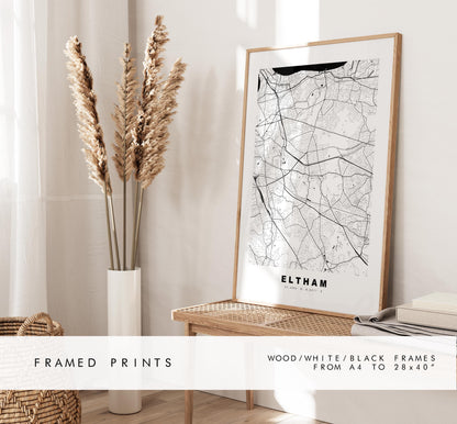 Eltham Map Print - Minimalist City Map Poster - Map Art - UK - Eltham Print - Eltham, London - Different Colours Available