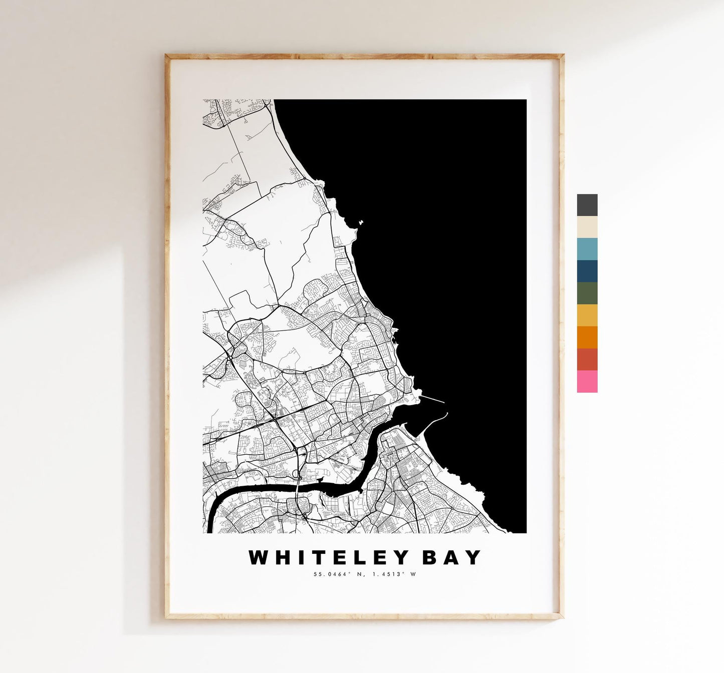Whiteley Bay Map Print - Minimalist City Map Poster - Map Art - UK - Whiteley Bay Print - Tyne and Wear - Different Colours Available