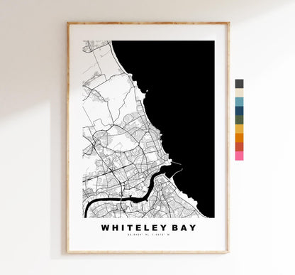 Whiteley Bay Map Print - Minimalist City Map Poster - Map Art - UK - Whiteley Bay Print - Tyne and Wear - Different Colours Available
