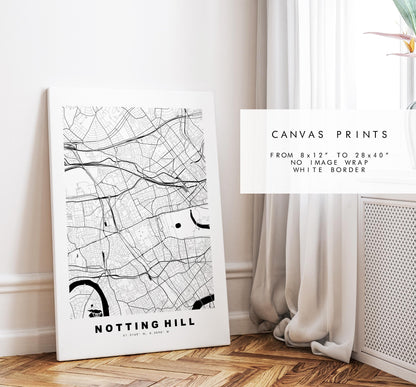 Notting Hill Map Print - Minimalist City Map Poster - Map Art - UK - Notting Hill Print - Notting Hill, London - Different Colours Available