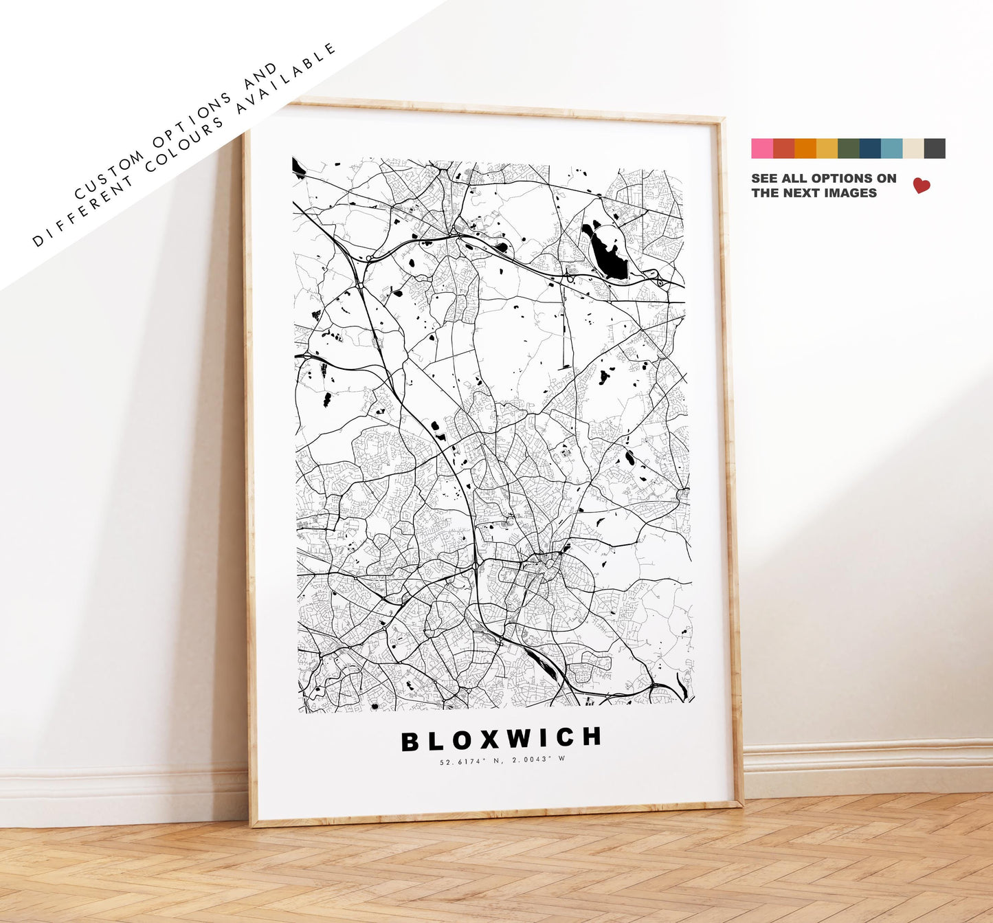 Bloxwich Map Print - Minimalist City Map Poster - Map Art - UK - Bloxwich Print - Bloxwich, West Midlands - Different Colours Available