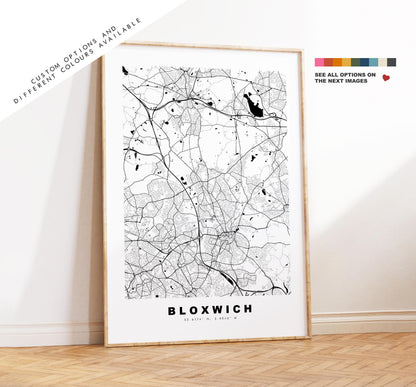 Bloxwich Map Print - Minimalist City Map Poster - Map Art - UK - Bloxwich Print - Bloxwich, West Midlands - Different Colours Available