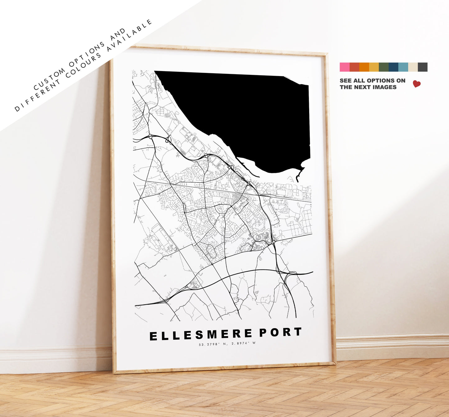 Ellesmere Port Map Print - Minimalist City Map Poster - Map Art - UK - Ellesmere Port Print - Ellesmere Poster - Different Colours Available