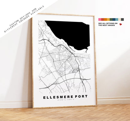 Ellesmere Port Map Print - Minimalist City Map Poster - Map Art - UK - Ellesmere Port Print - Ellesmere Poster - Different Colours Available