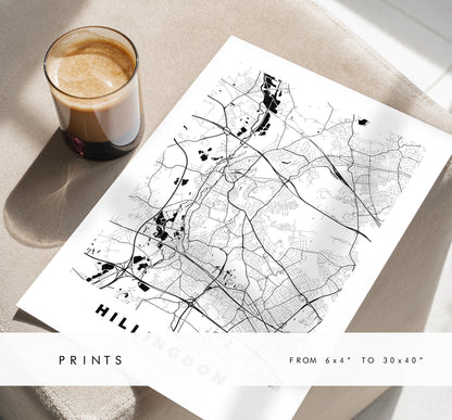Hillingdon Map Print - Minimalist City Map Poster - Map Art - UK - Hillingdon Print - Hillingdon, London - Different Colours Available