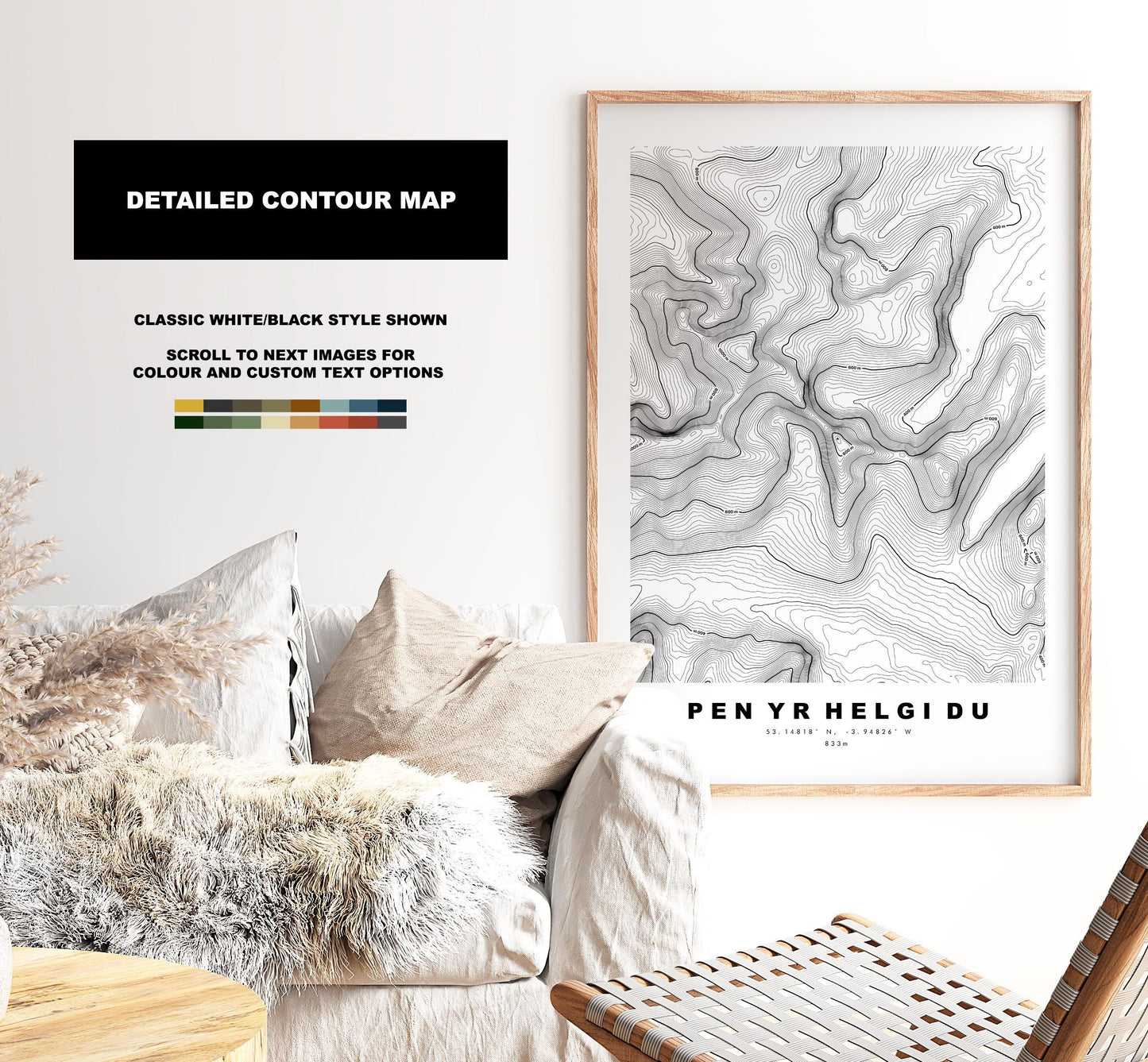 Pen Yr Helgi Du Print - Contour Map - Snowdonia - Wales - Topographic Map - Print - Poster - Wall Art -  Pen Yr Helgi Du Poster - Carneddau